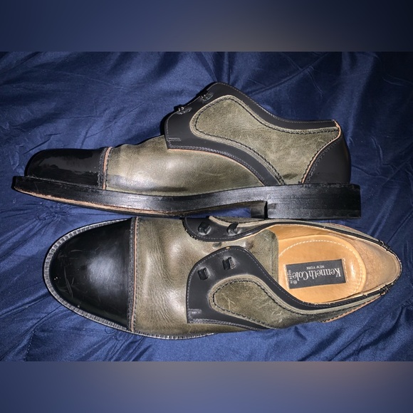 Kenneth Cole Green Black Oxfords with Glossy Cap-Toe sz 8 needs laces vintage - Picture 3 of 7